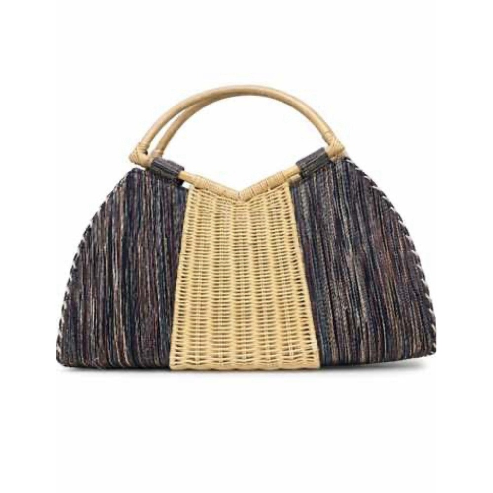 Vintage Wicker Handbag  features prominent bamboo handles - Picture 7 of 8